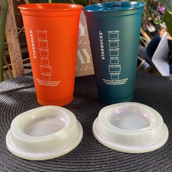Starbucks reusable coffee cups iridescent lids  unused - Picture 2 of 3